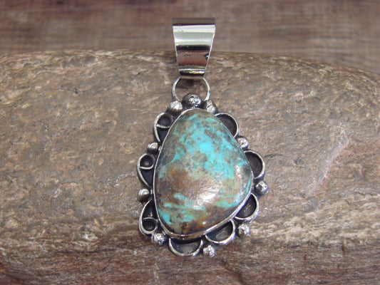Native American Nickel Silver & Turquoise Pendant - Cleveland