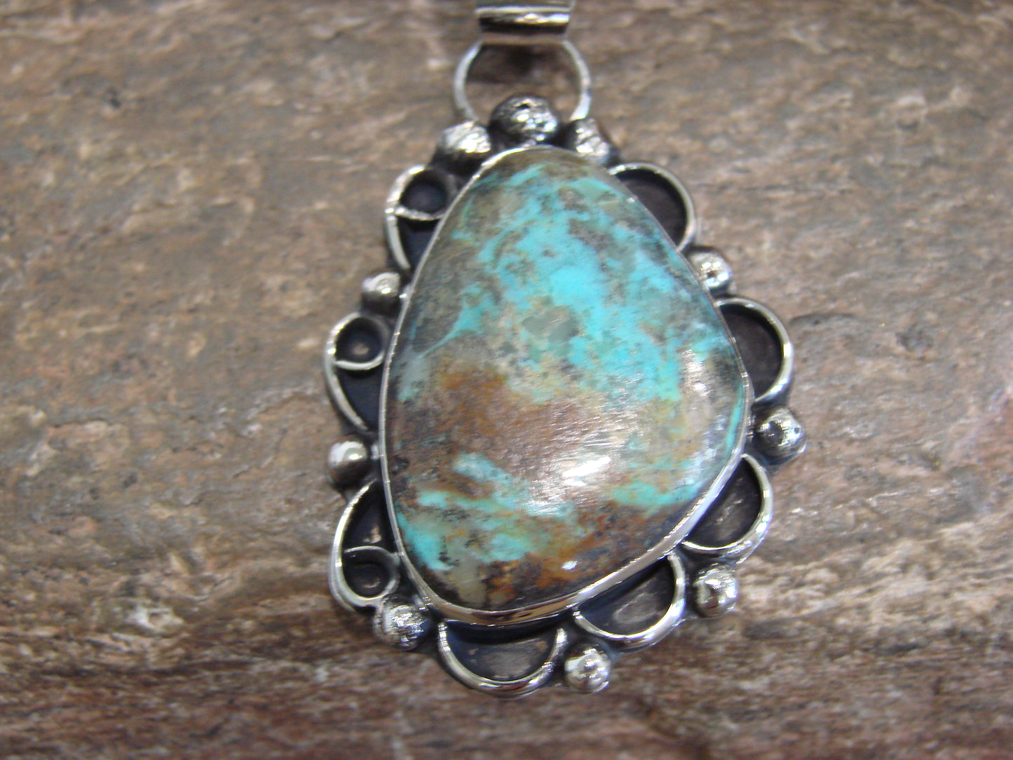 Native American Nickel Silver & Turquoise Pendant - Cleveland