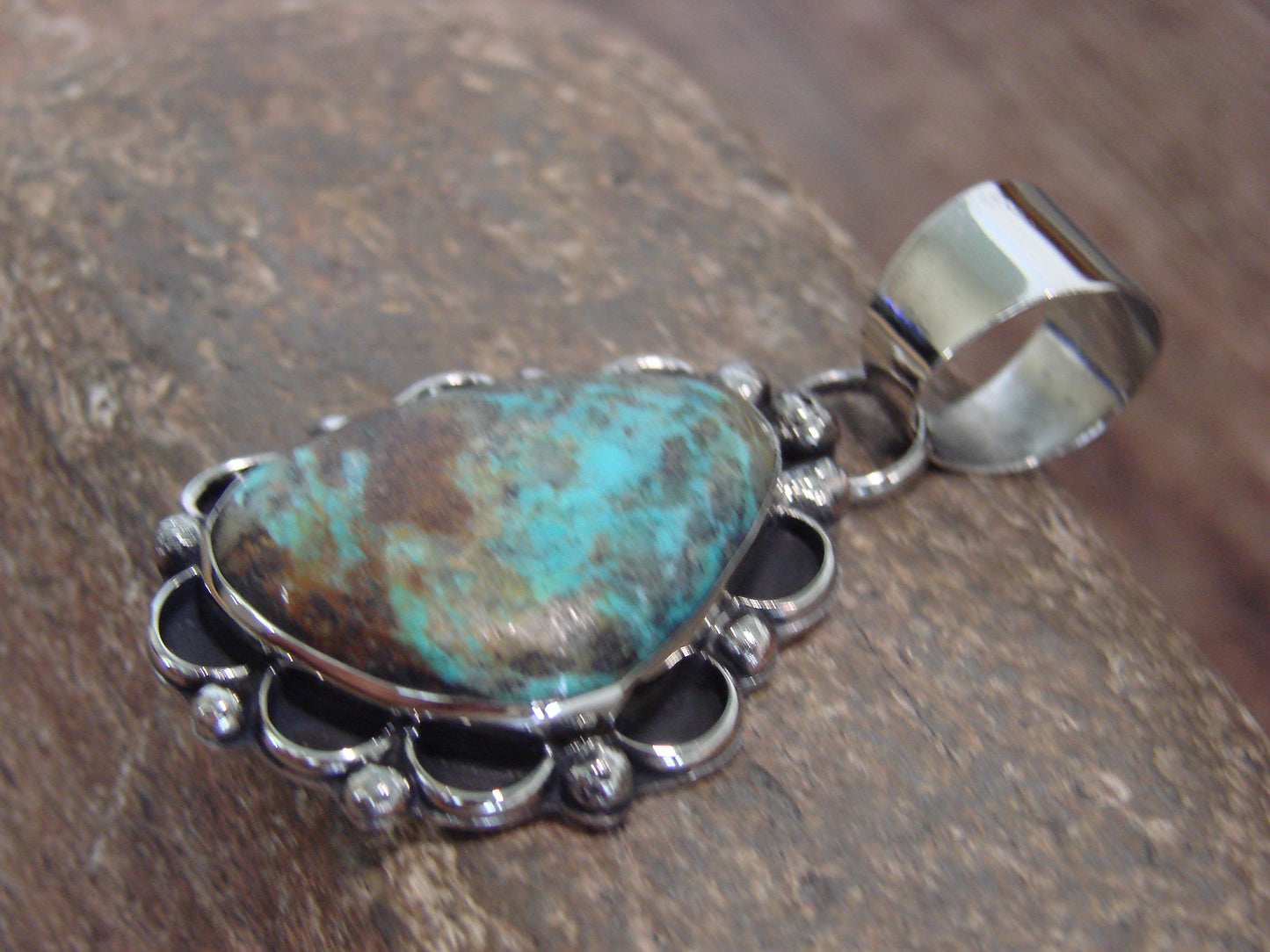 Native American Nickel Silver & Turquoise Pendant - Cleveland