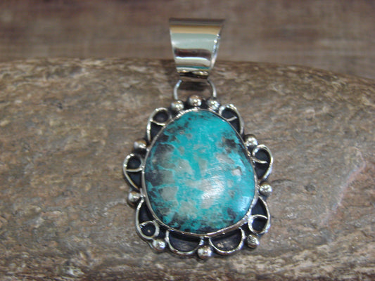 Native American Nickel Silver & Turquoise Pendant - Cleveland