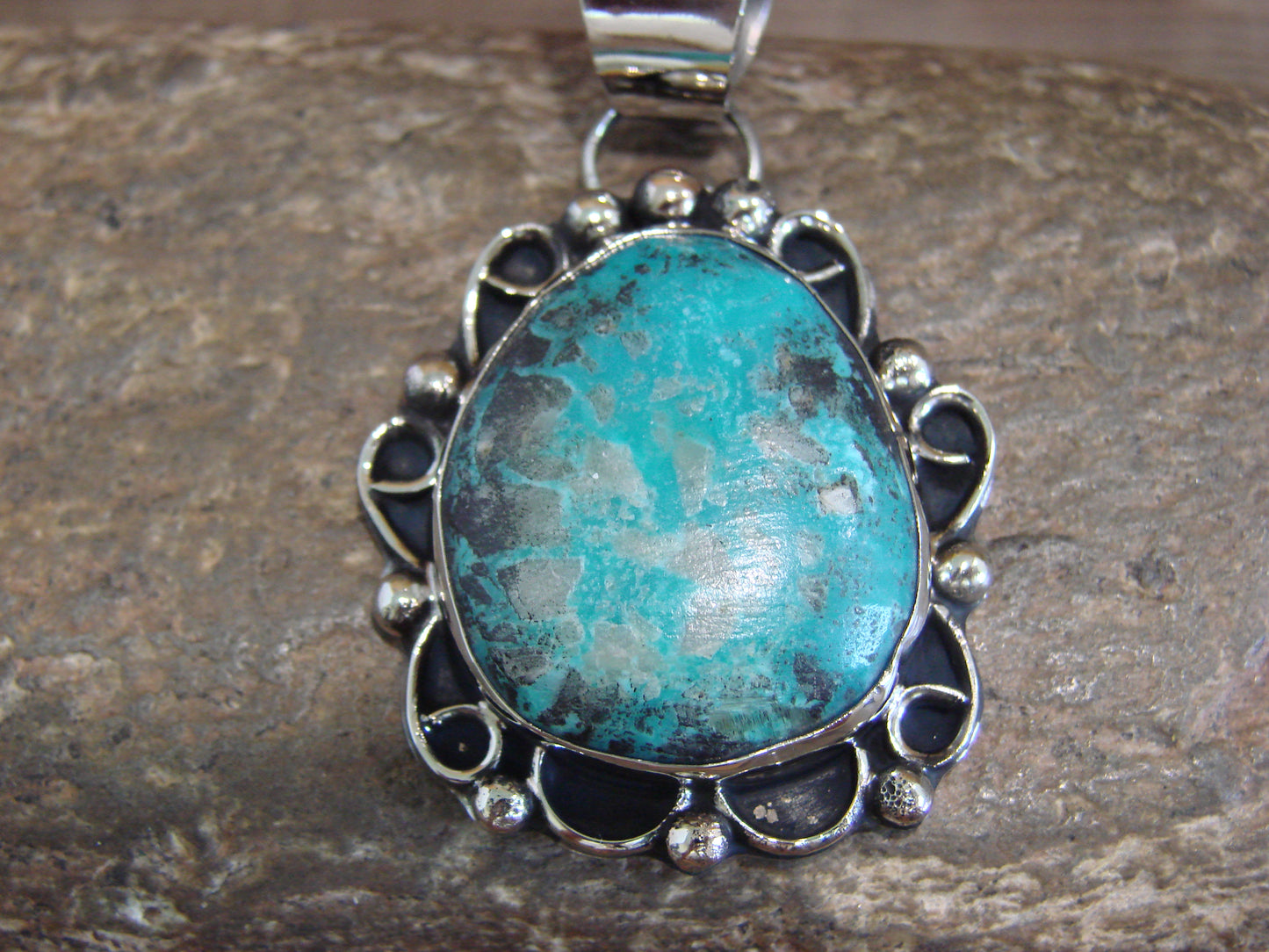Native American Nickel Silver & Turquoise Pendant - Cleveland