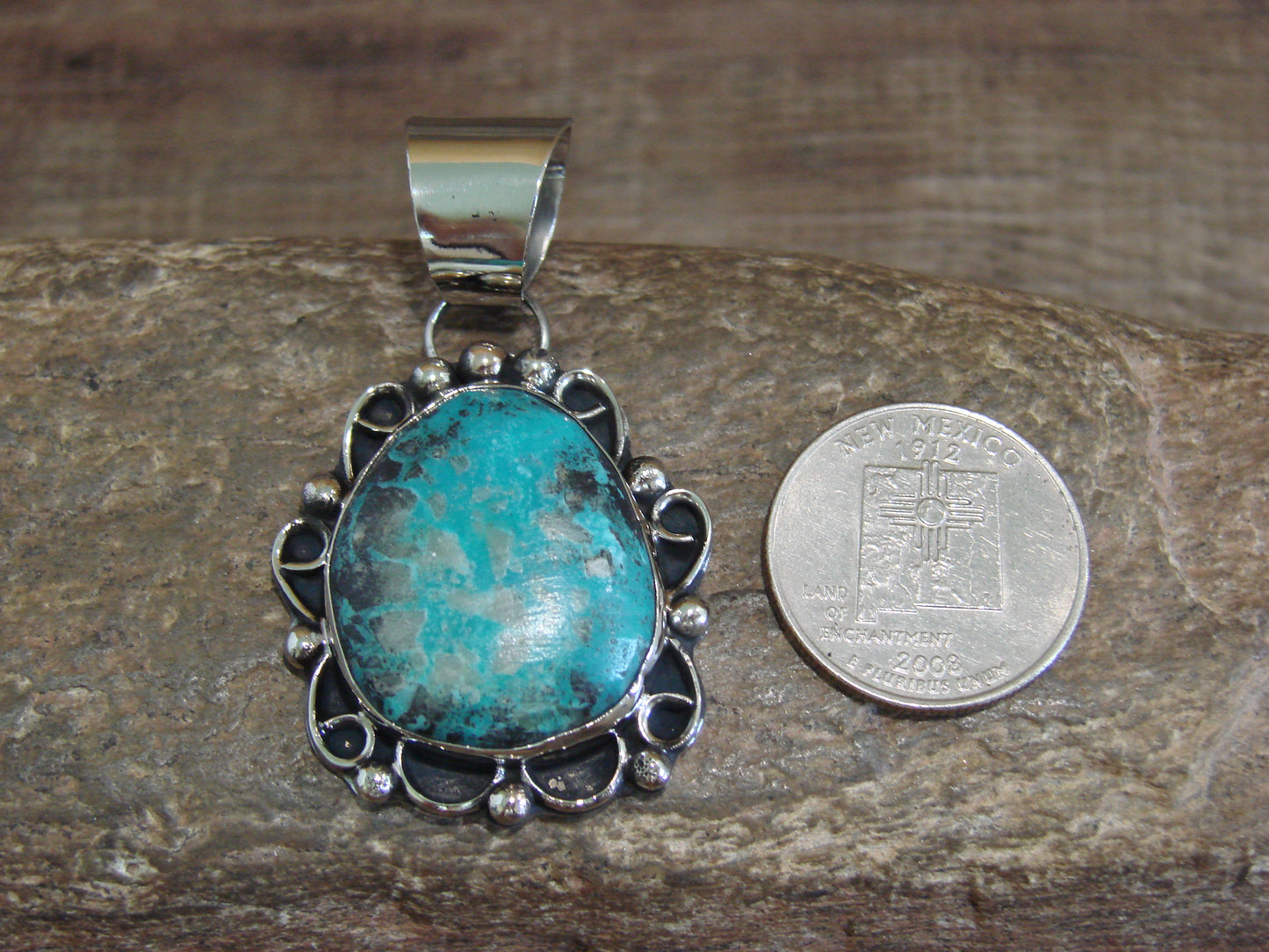 Native American Nickel Silver & Turquoise Pendant - Cleveland