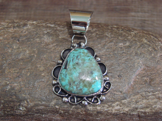 Native American Nickel Silver & Turquoise Pendant - Cleveland
