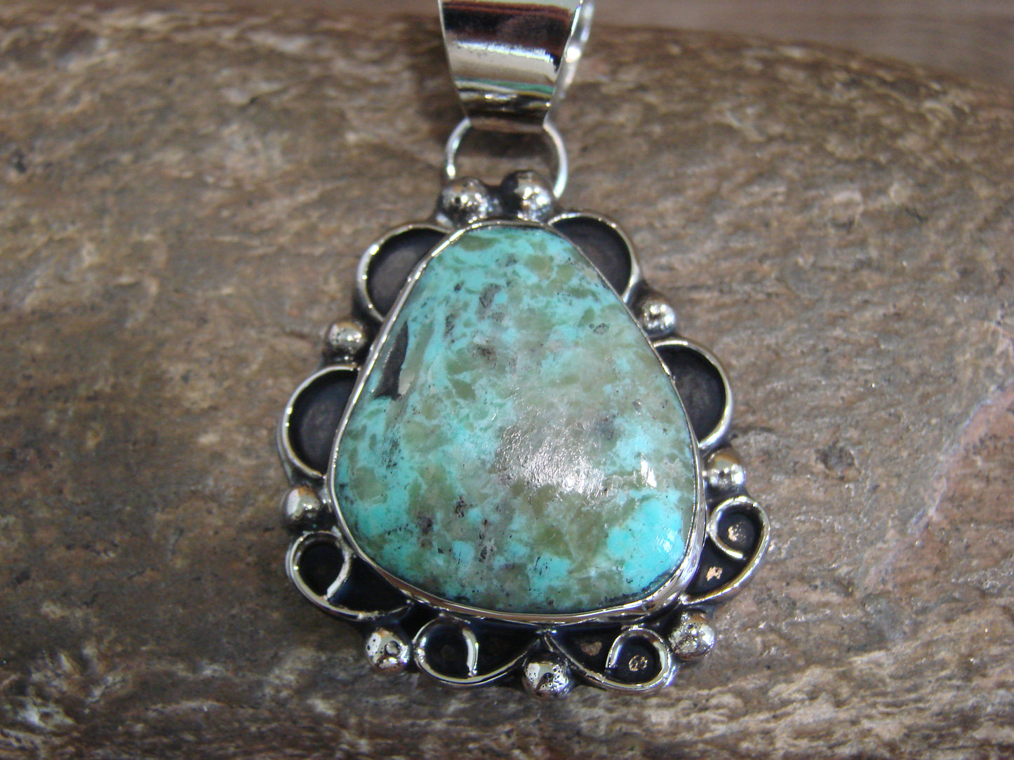 Native American Nickel Silver & Turquoise Pendant - Cleveland