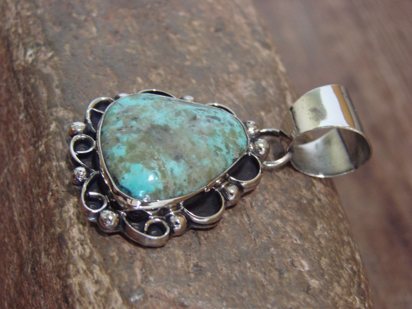 Native American Nickel Silver & Turquoise Pendant - Cleveland