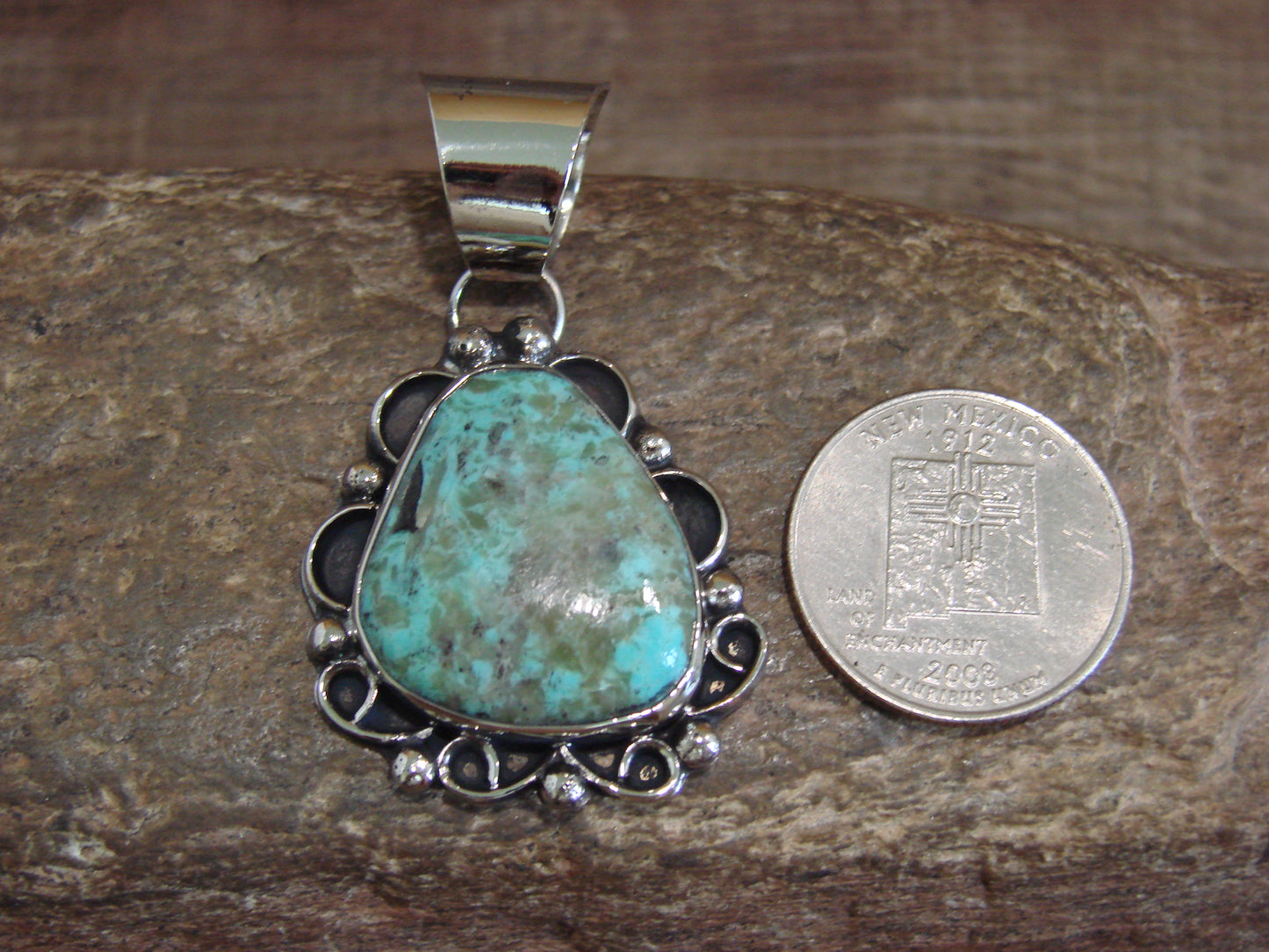 Native American Nickel Silver & Turquoise Pendant - Cleveland