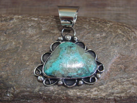 Native American Nickel Silver & Turquoise Pendant - Cleveland