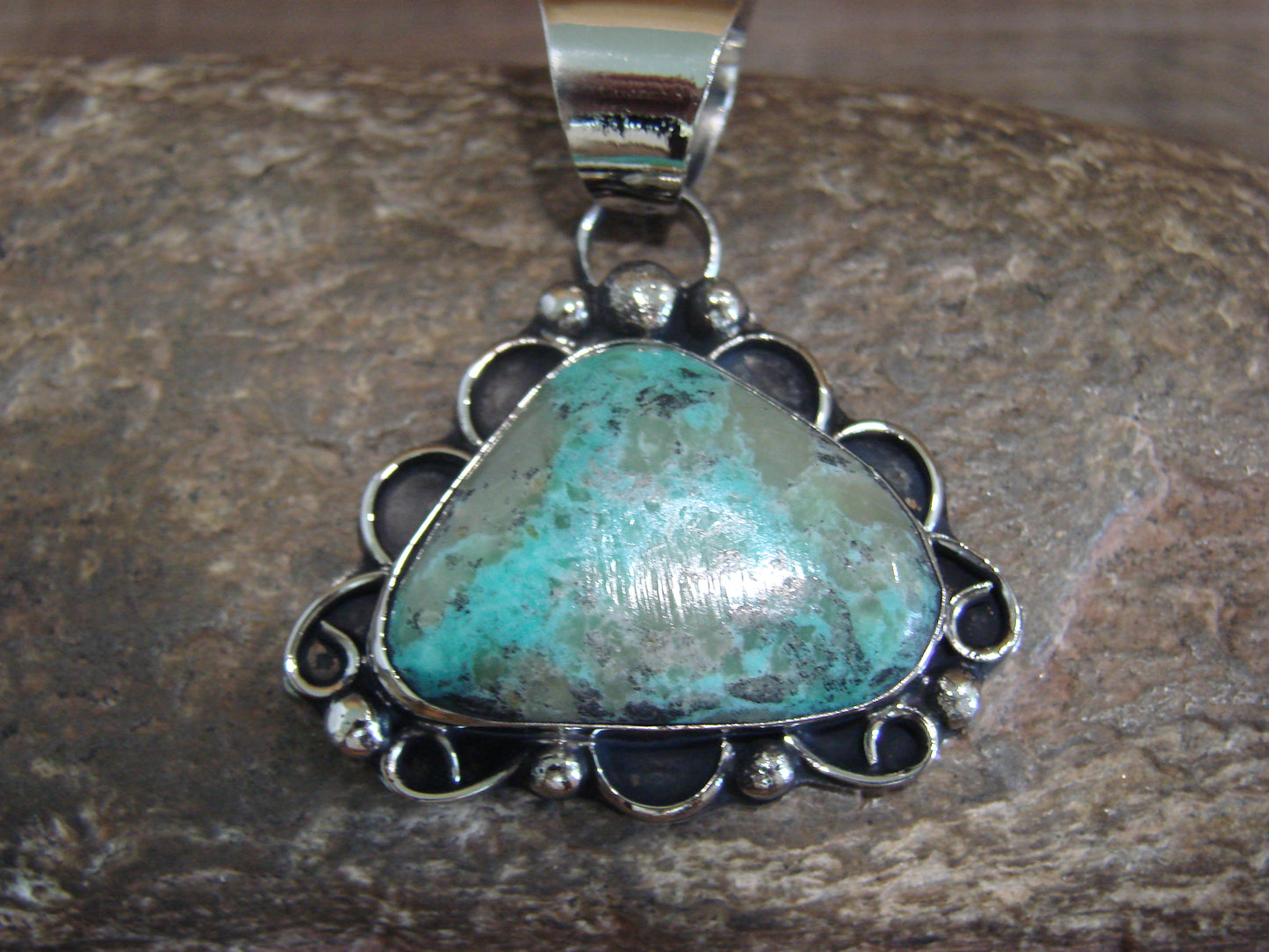 Native American Nickel Silver & Turquoise Pendant - Cleveland