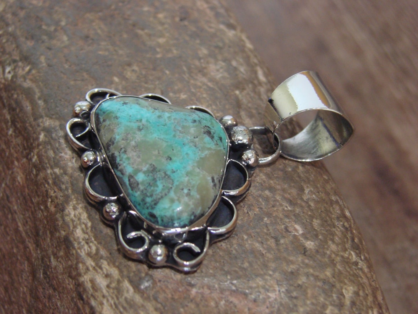 Native American Nickel Silver & Turquoise Pendant - Cleveland