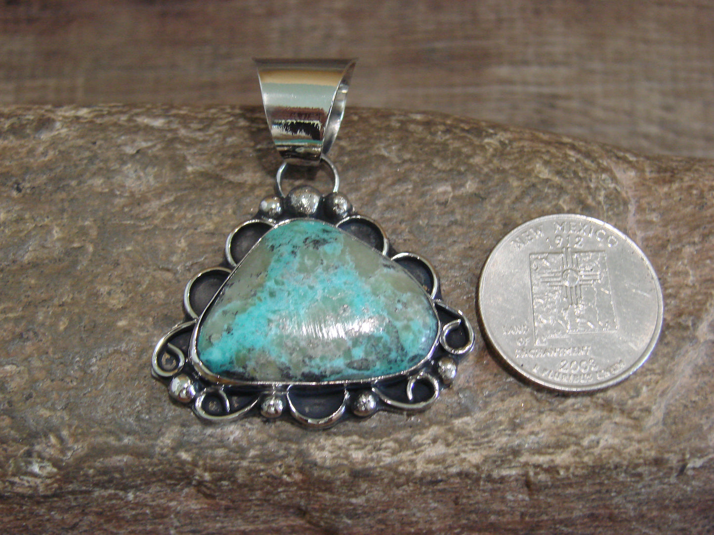 Native American Nickel Silver & Turquoise Pendant - Cleveland