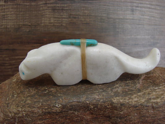 Native American Hand Carved White Marble Mountain Lion Fetish by Halate
