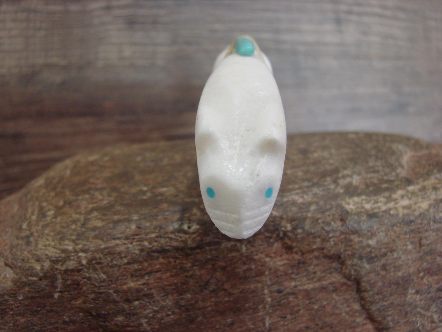 Native American Hand Carved White Marble Mountain Lion Fetish by Halate