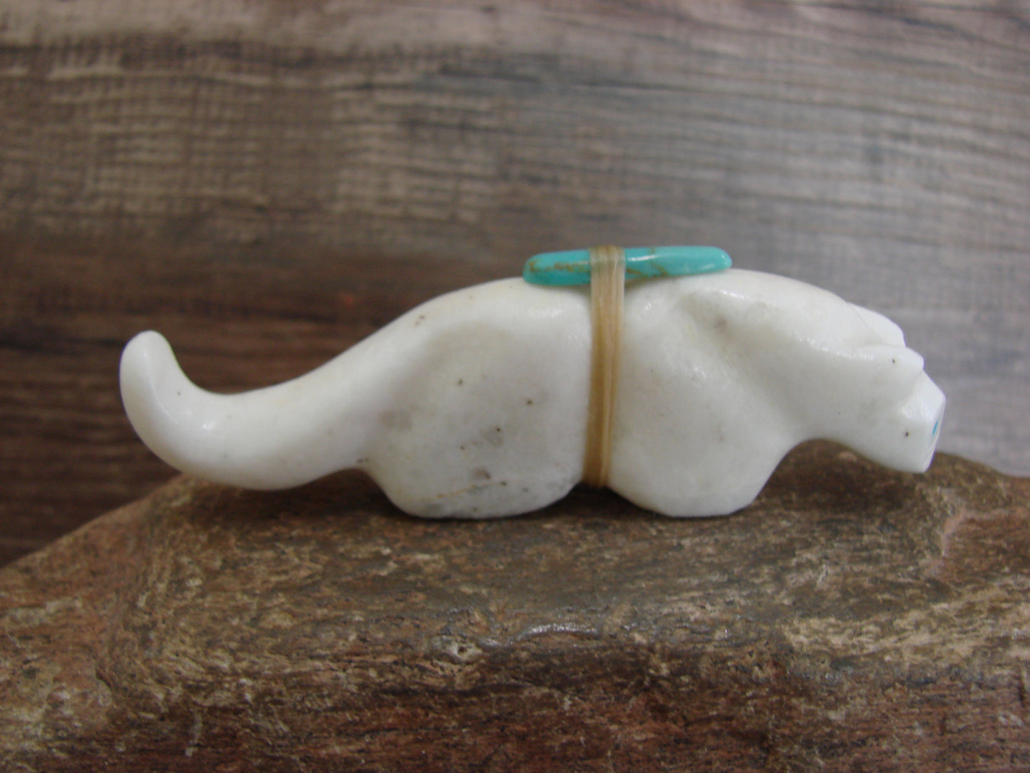 Native American Hand Carved White Marble Mountain Lion Fetish by Halate