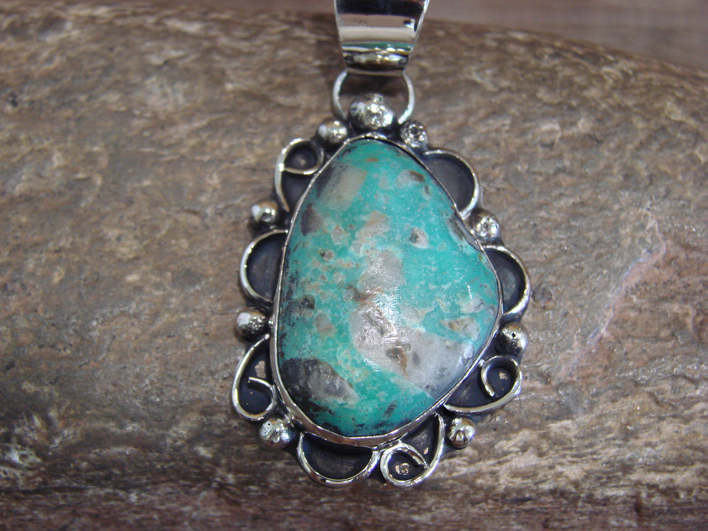 Native American Nickel Silver & Turquoise Pendant - Cleveland