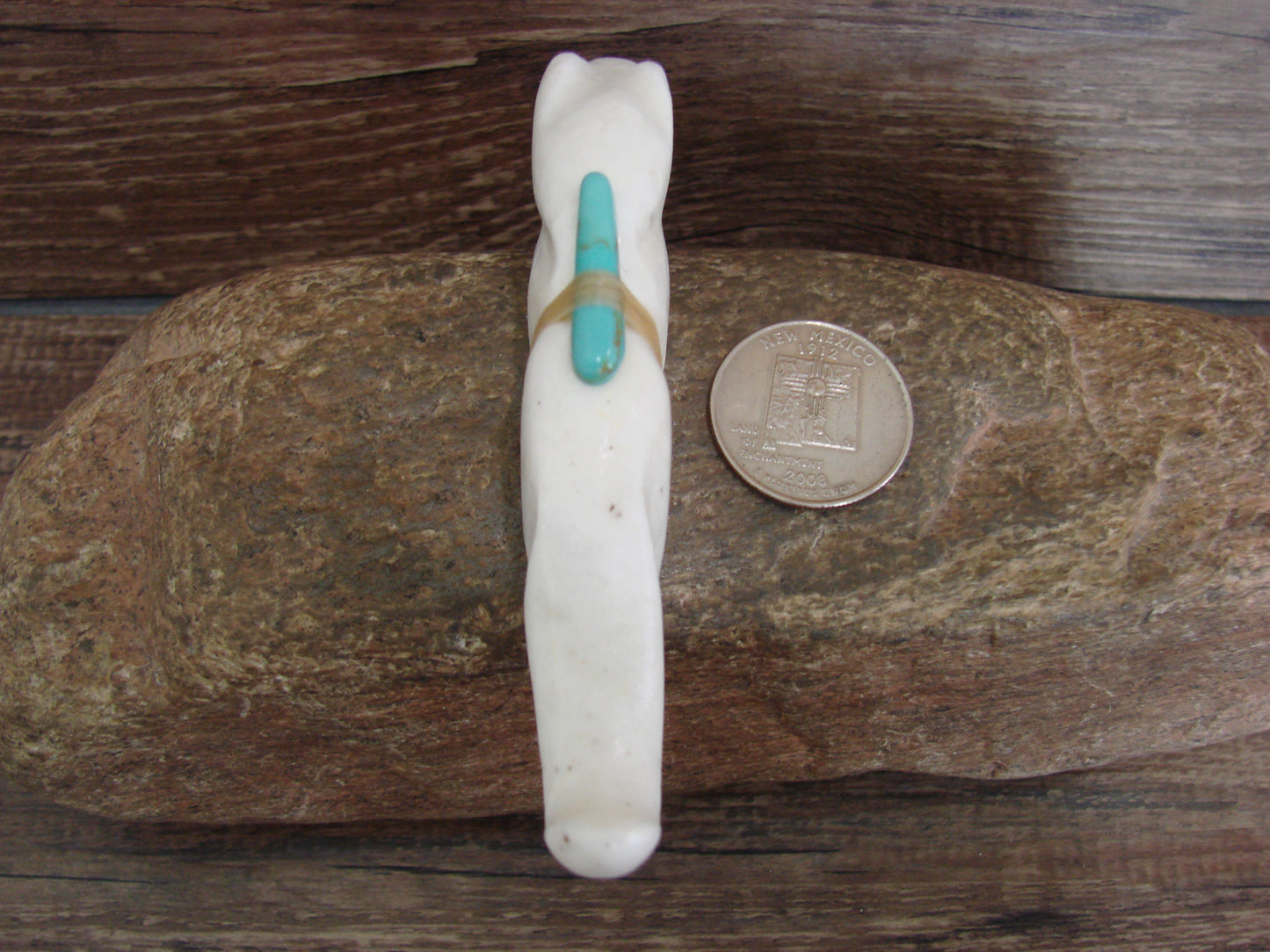 Native American Hand Carved White Marble Mountain Lion Fetish by Halate