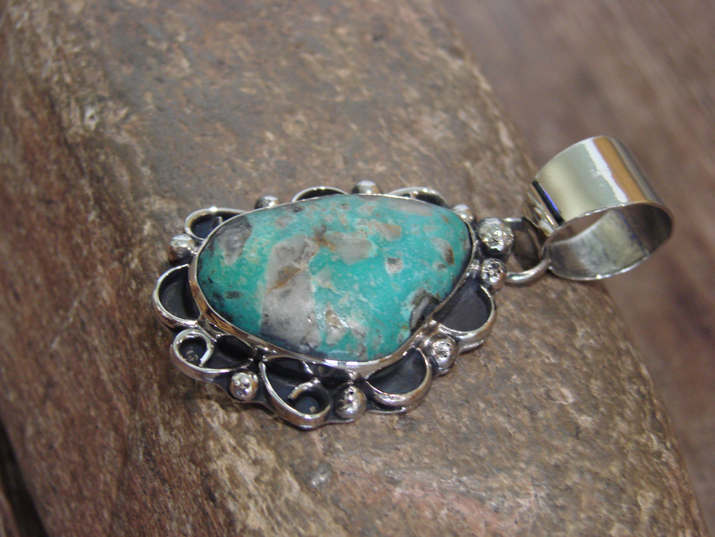 Native American Nickel Silver & Turquoise Pendant - Cleveland