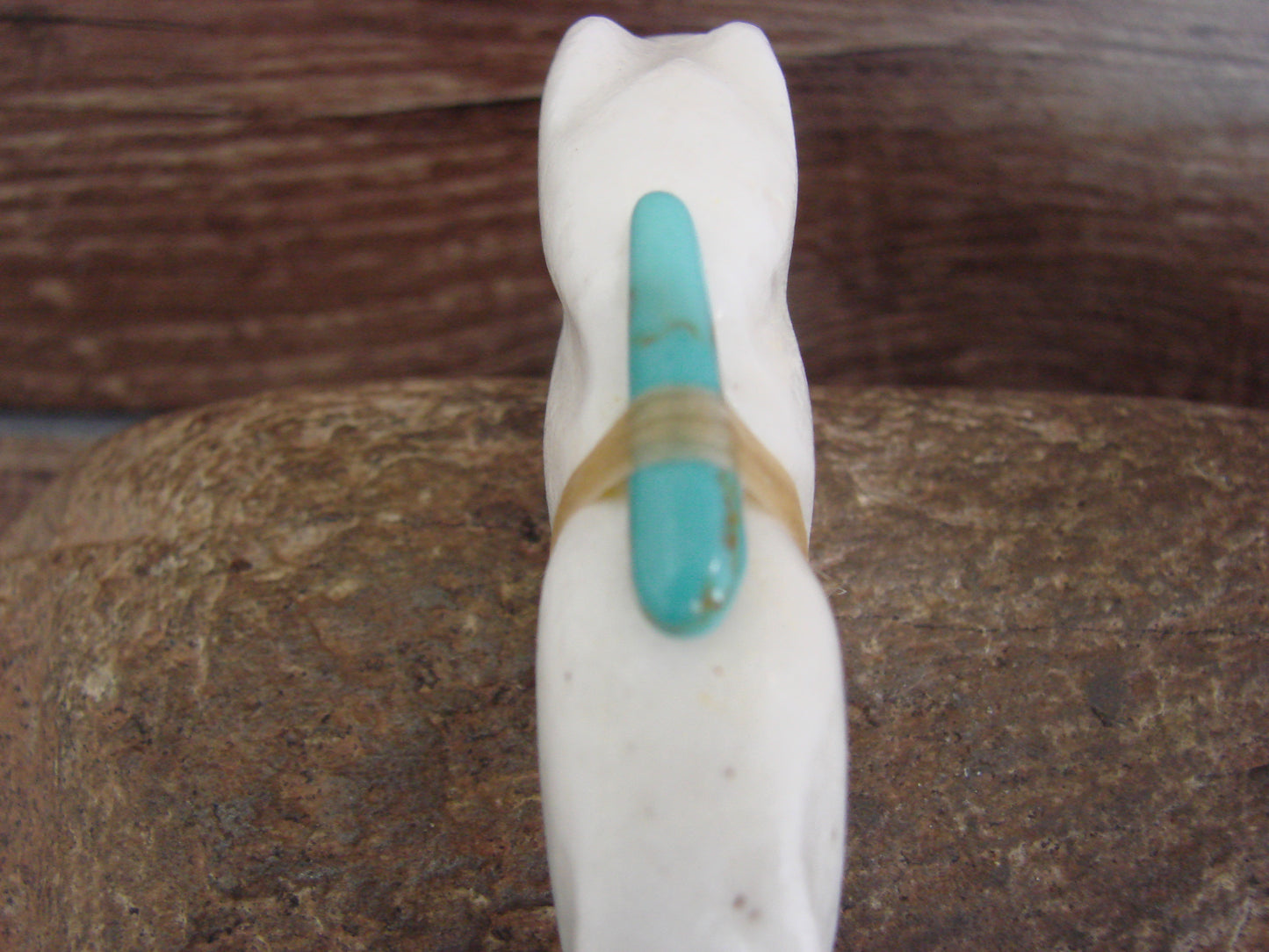 Native American Hand Carved White Marble Mountain Lion Fetish by Halate