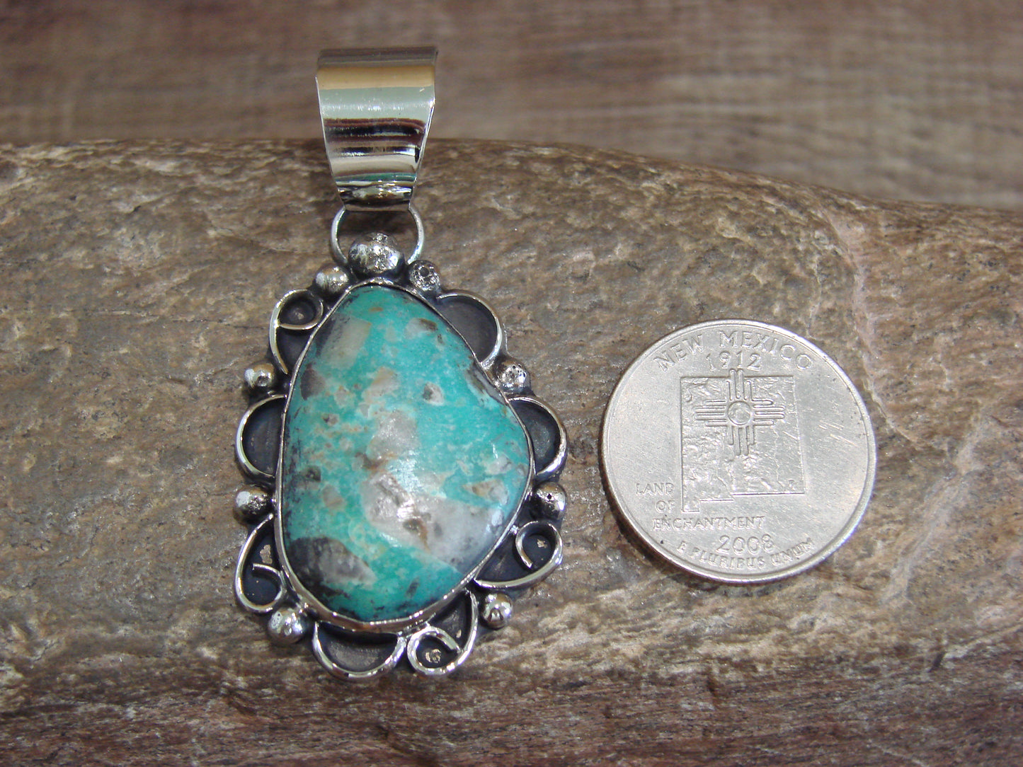 Native American Nickel Silver & Turquoise Pendant - Cleveland