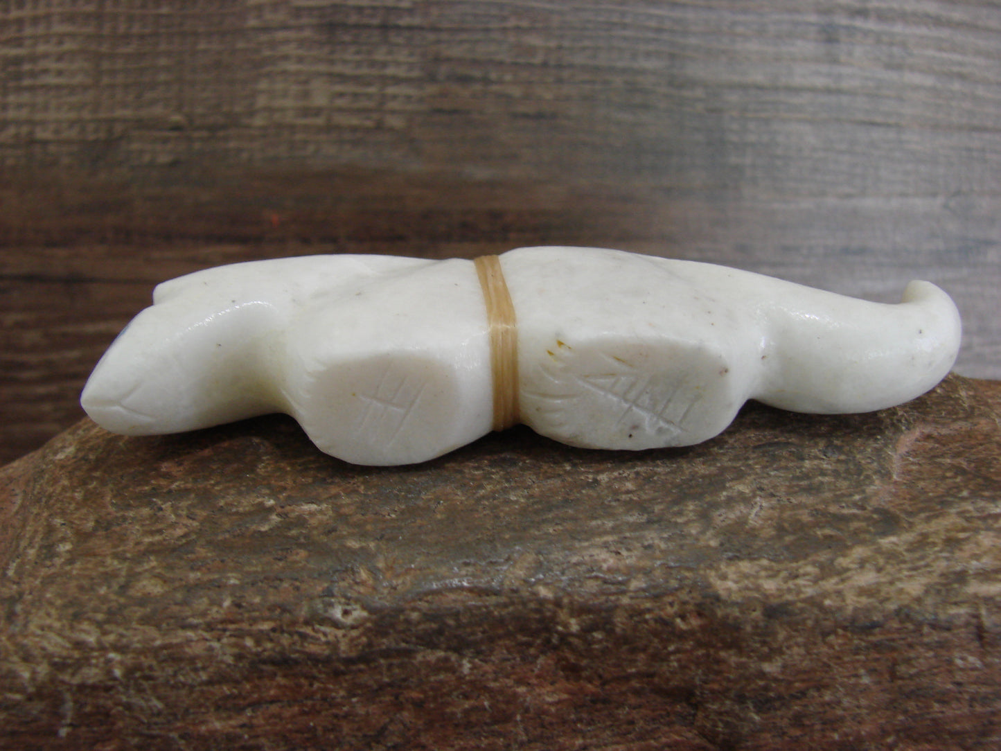 Native American Hand Carved White Marble Mountain Lion Fetish by Halate