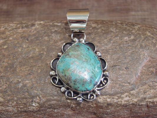 Native American Nickel Silver & Turquoise Pendant - Cleveland