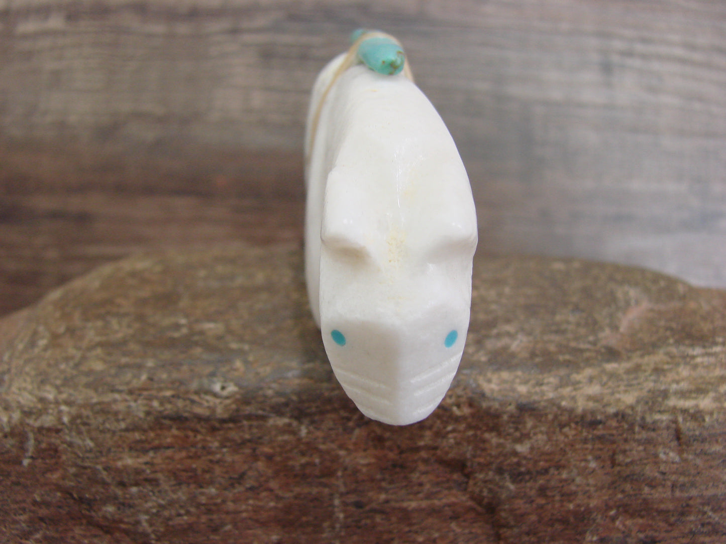 Native American Hand Carved White Marble Mountain Lion Fetish by Halate