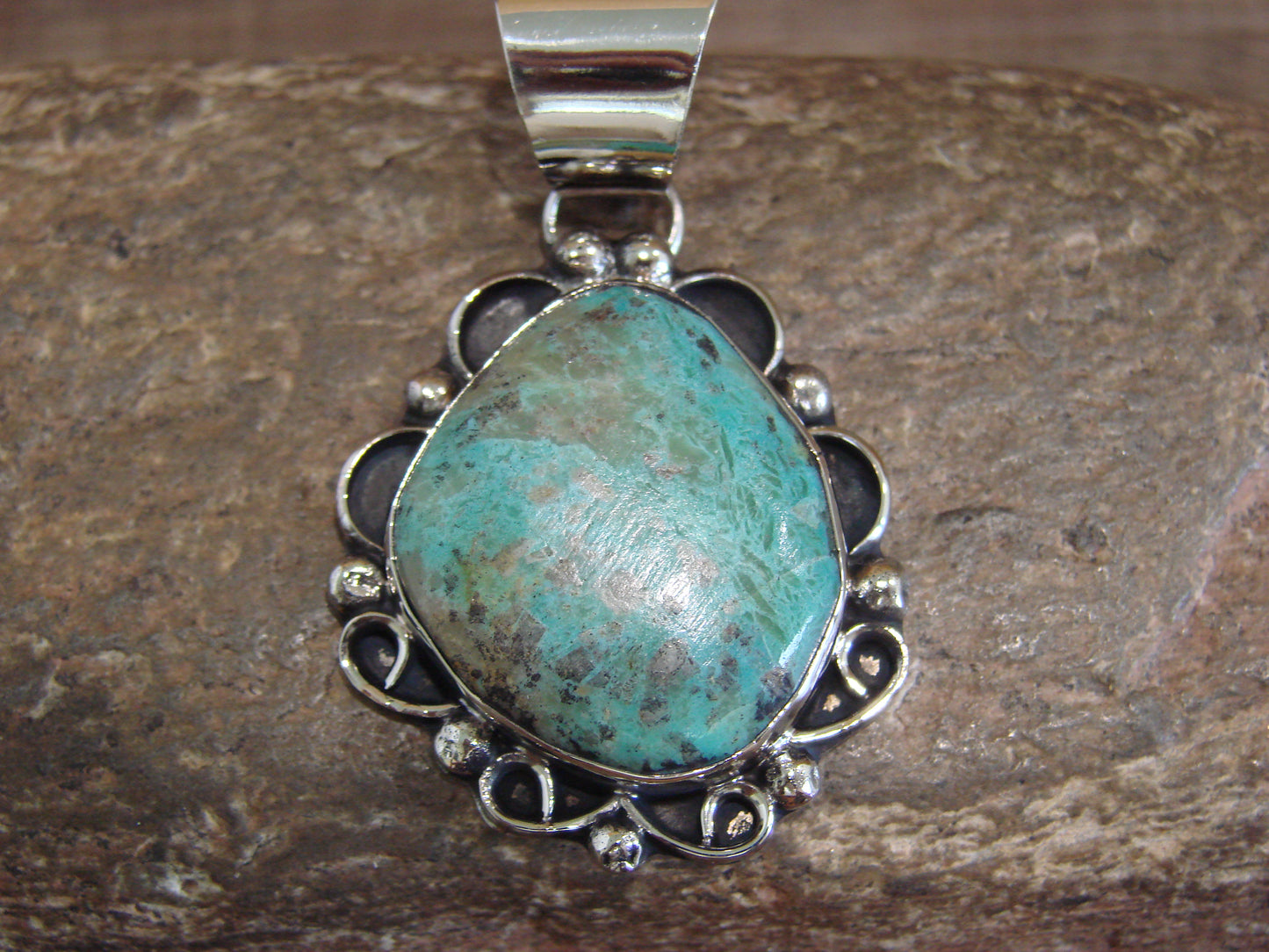 Native American Nickel Silver & Turquoise Pendant - Cleveland