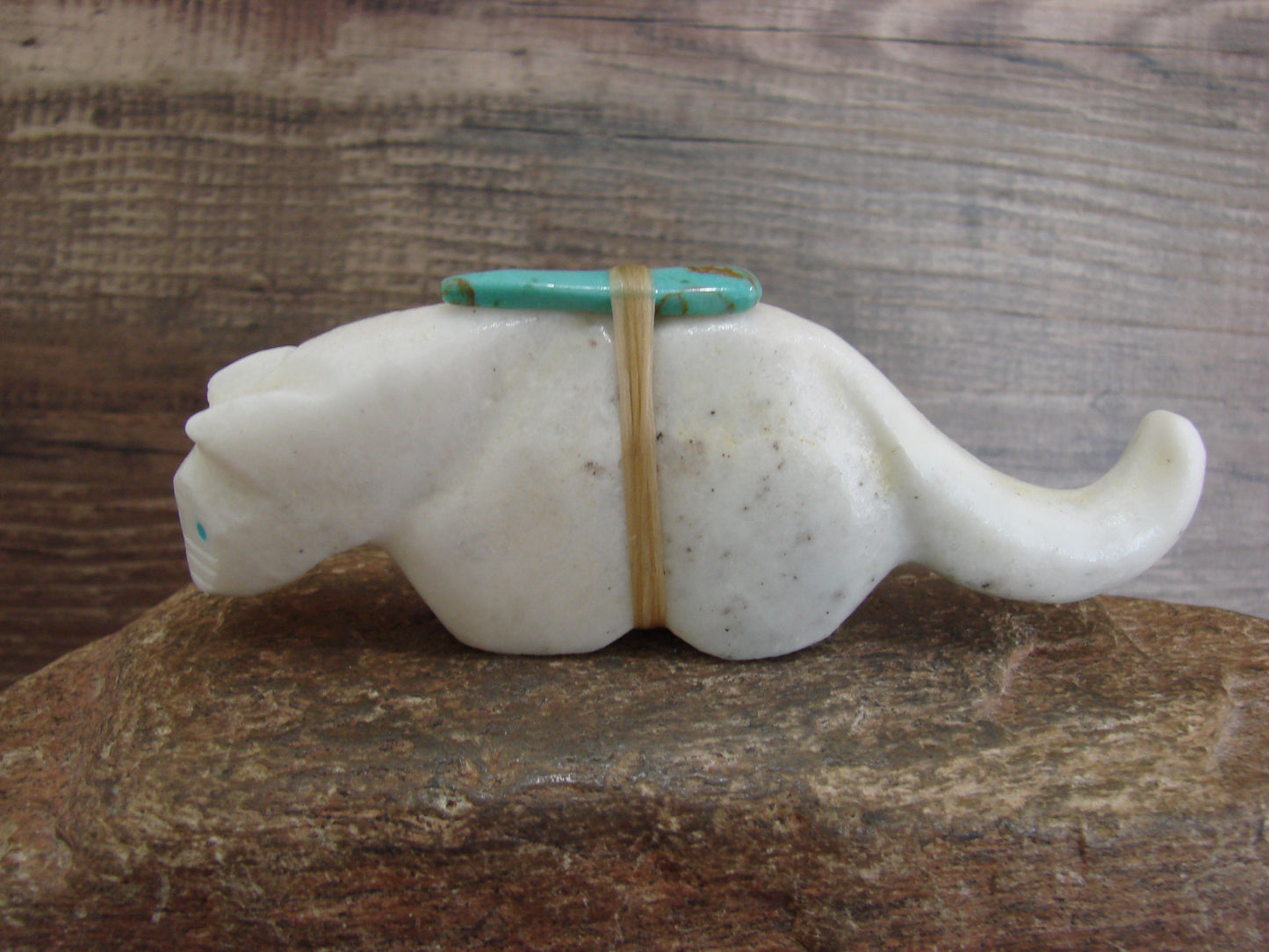 Native American Hand Carved White Marble Mountain Lion Fetish by Halate