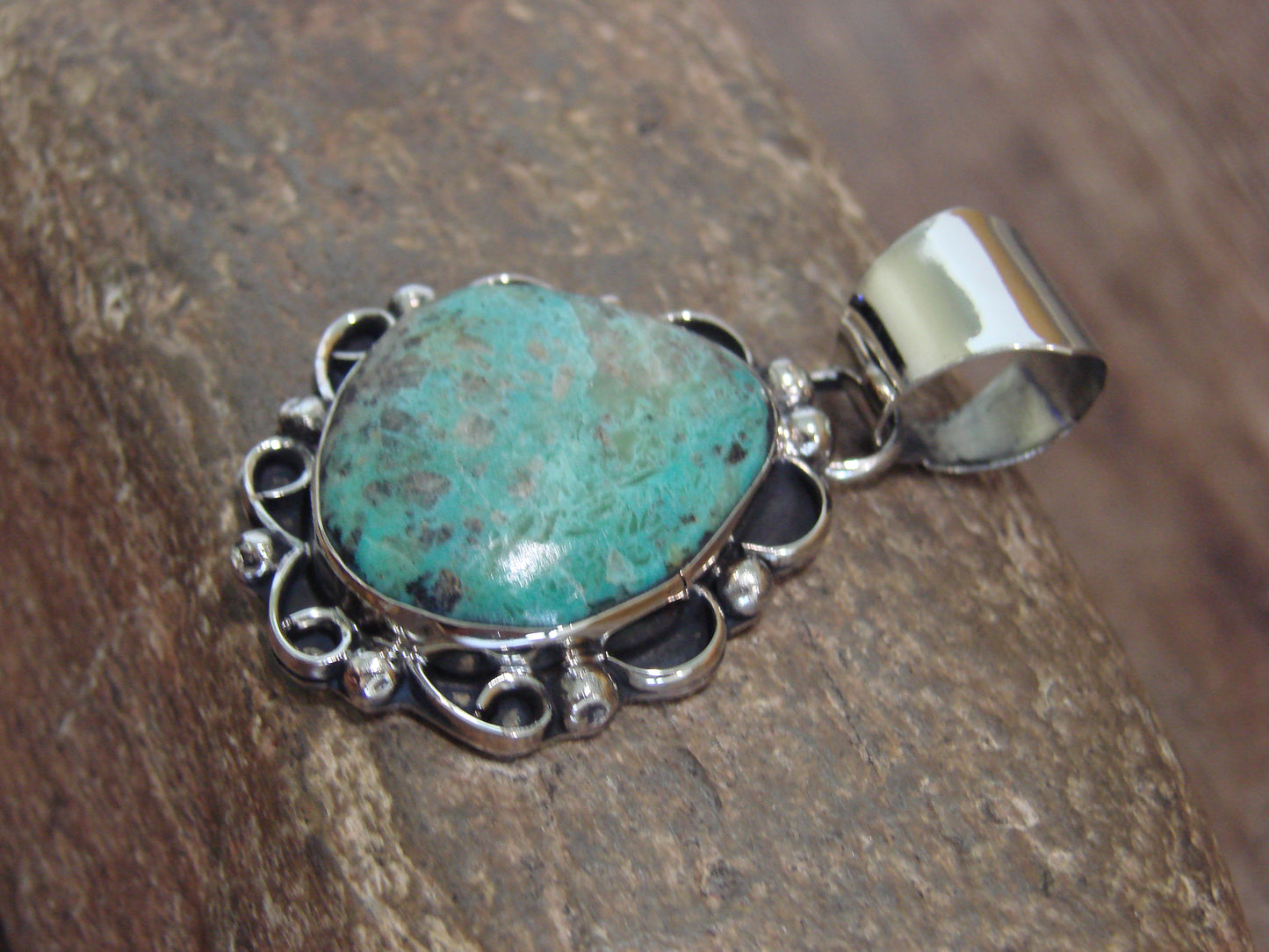 Native American Nickel Silver & Turquoise Pendant - Cleveland