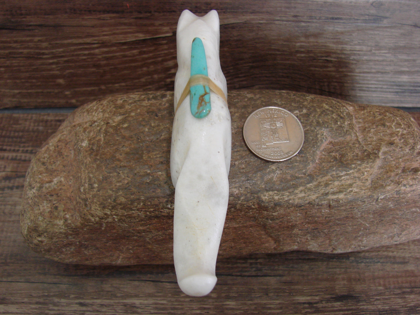 Native American Hand Carved White Marble Mountain Lion Fetish by Halate