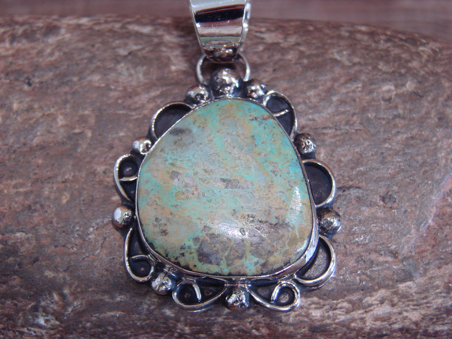 Native American Nickel Silver & Turquoise Pendant - Cleveland