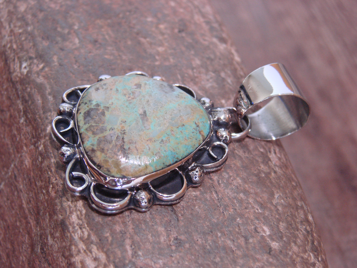 Native American Nickel Silver & Turquoise Pendant - Cleveland