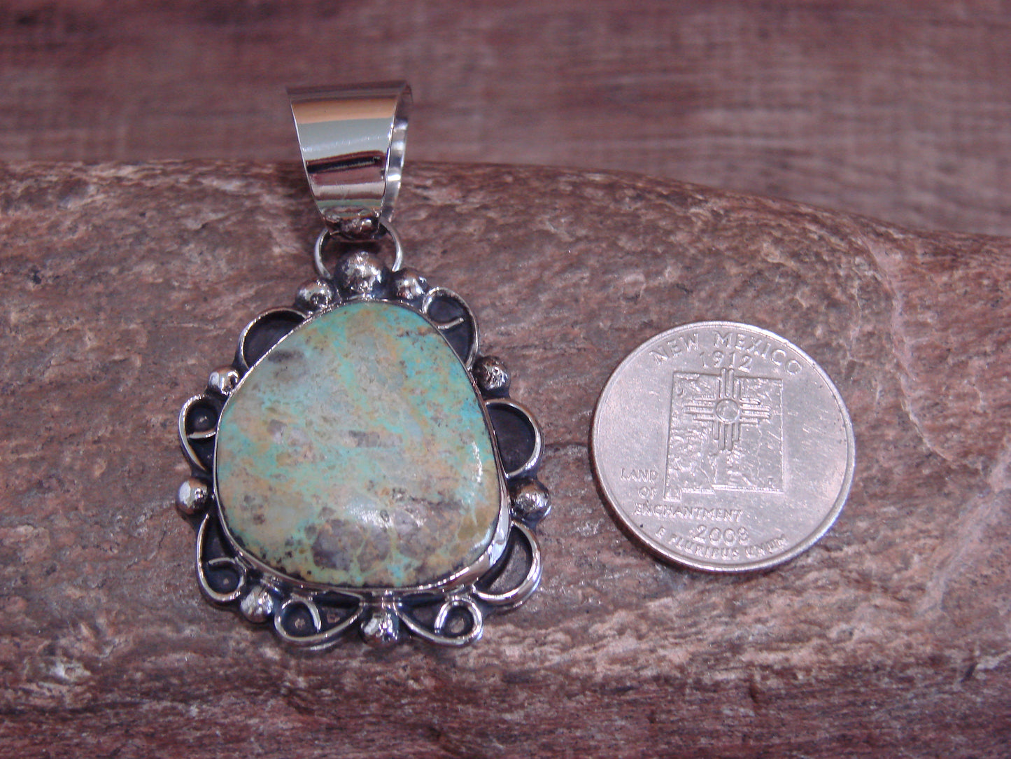 Native American Nickel Silver & Turquoise Pendant - Cleveland