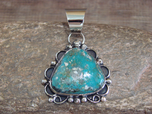 Native American Nickel Silver & Turquoise Pendant - Cleveland