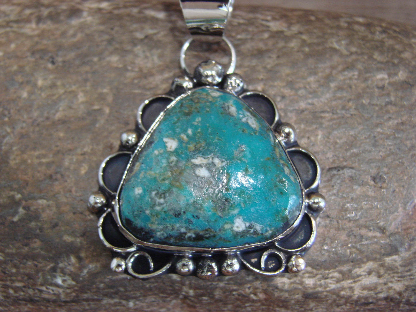 Native American Nickel Silver & Turquoise Pendant - Cleveland