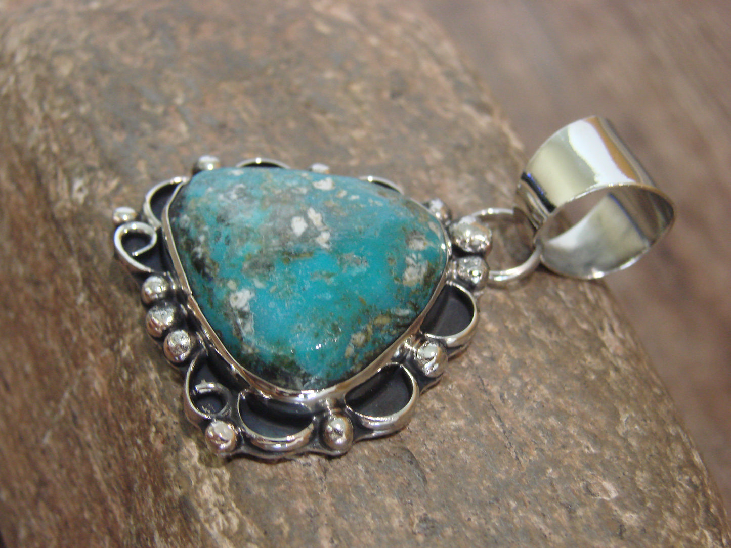 Native American Nickel Silver & Turquoise Pendant - Cleveland