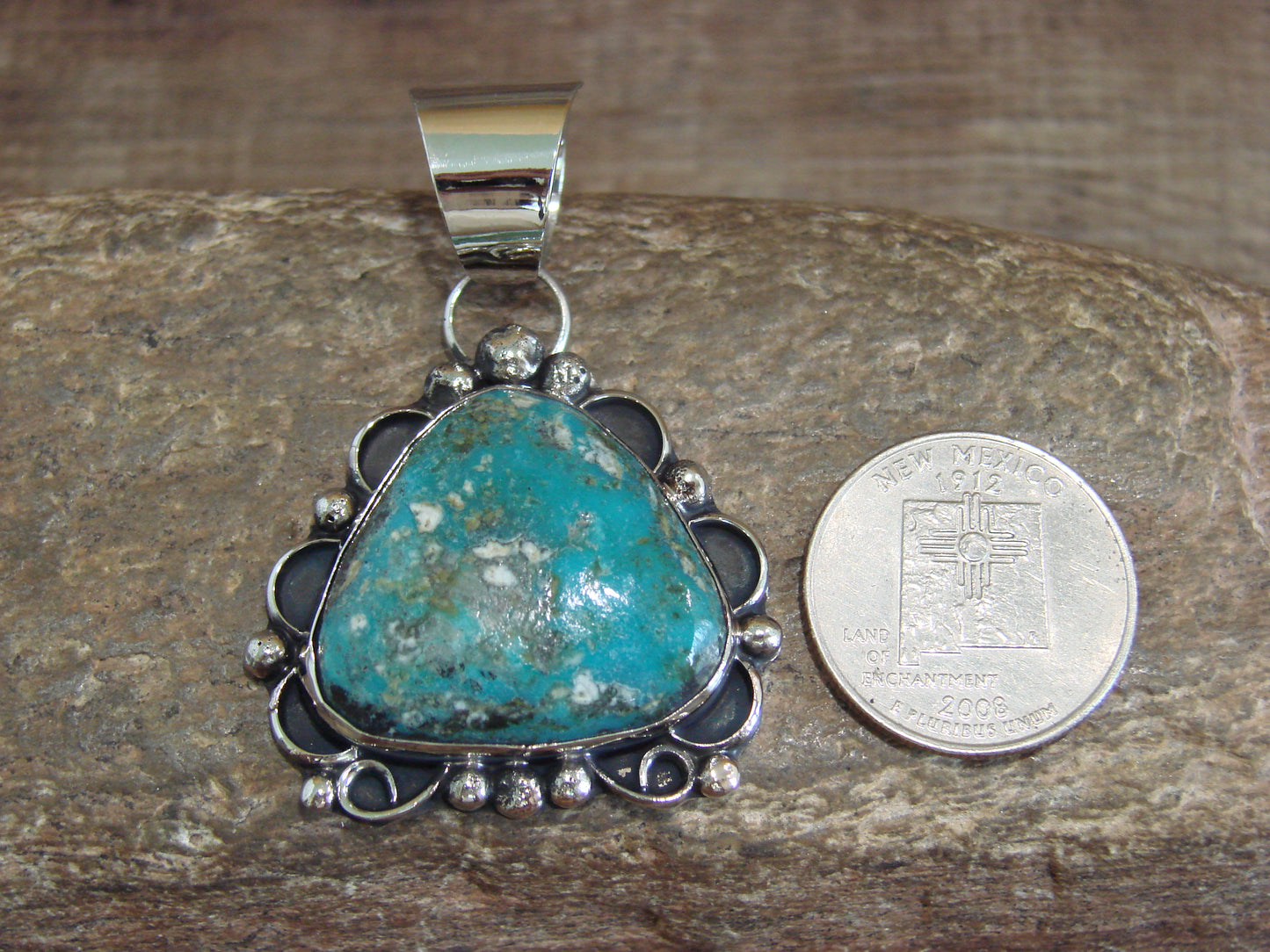 Native American Nickel Silver & Turquoise Pendant - Cleveland