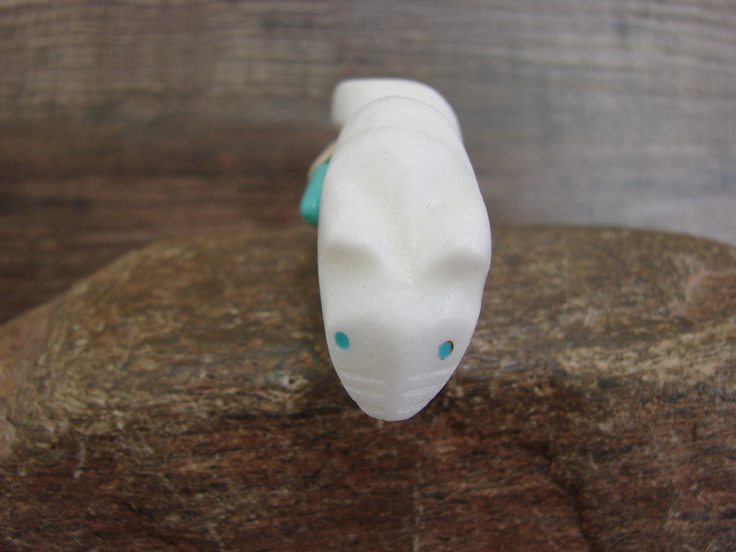 Native American Hand Carved White Marble Mountain Lion Fetish by Halate