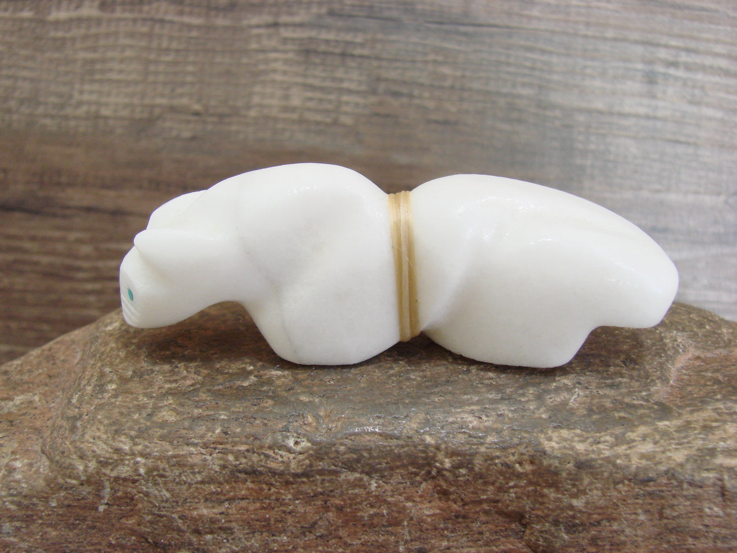 Native American Hand Carved White Marble Mountain Lion Fetish by Halate
