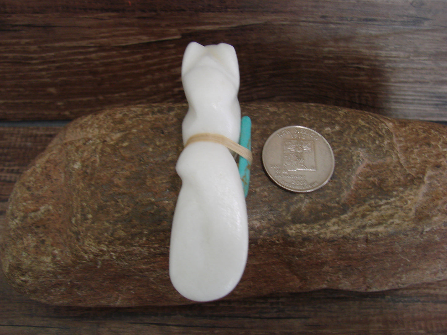 Native American Hand Carved White Marble Mountain Lion Fetish by Halate
