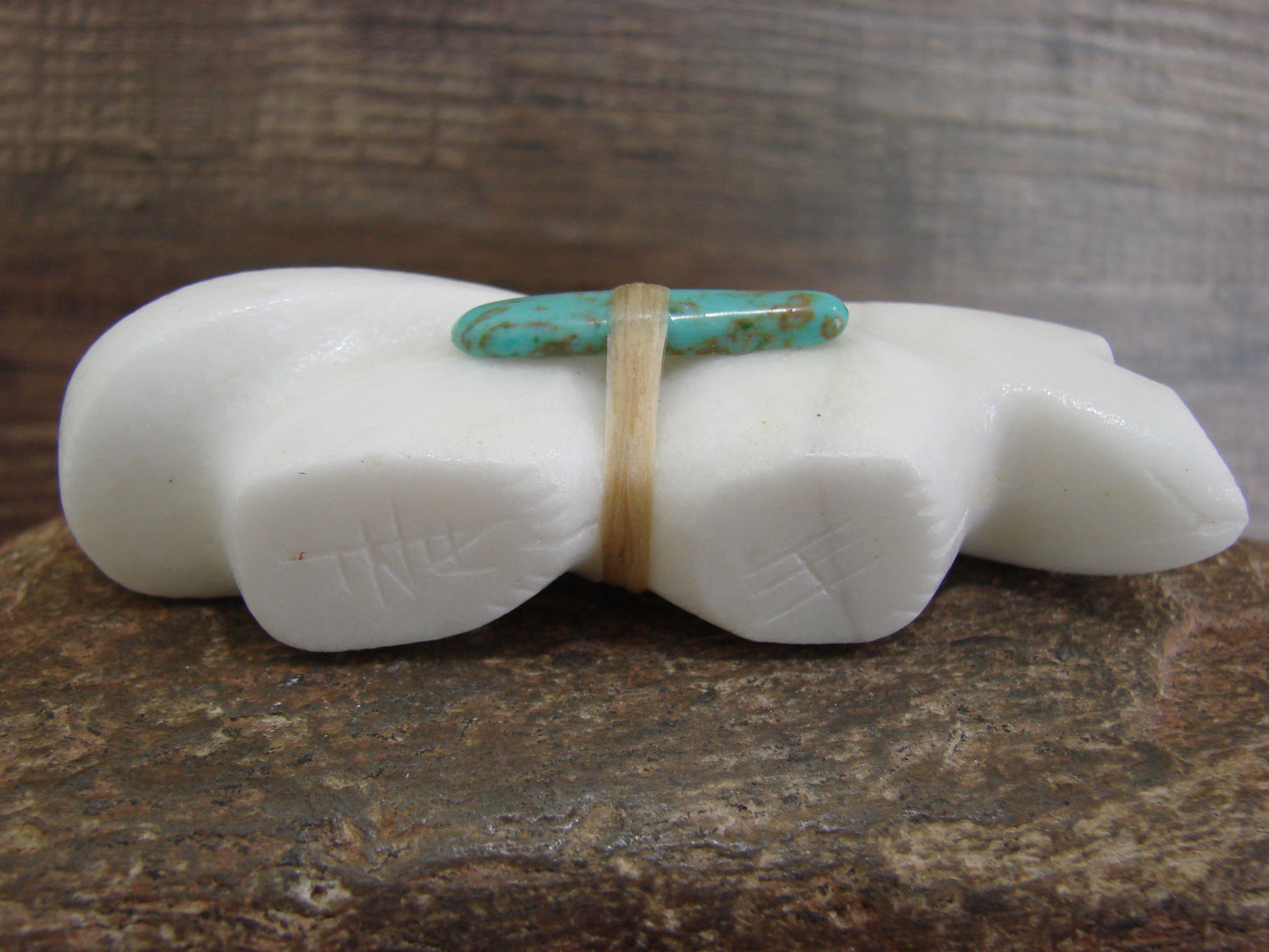 Native American Hand Carved White Marble Mountain Lion Fetish by Halate