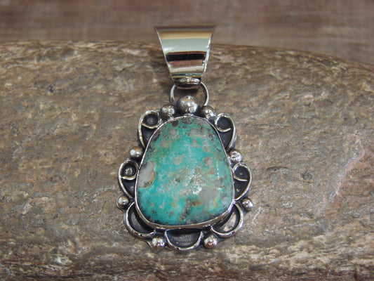 Native American Nickel Silver & Turquoise Pendant - Cleveland