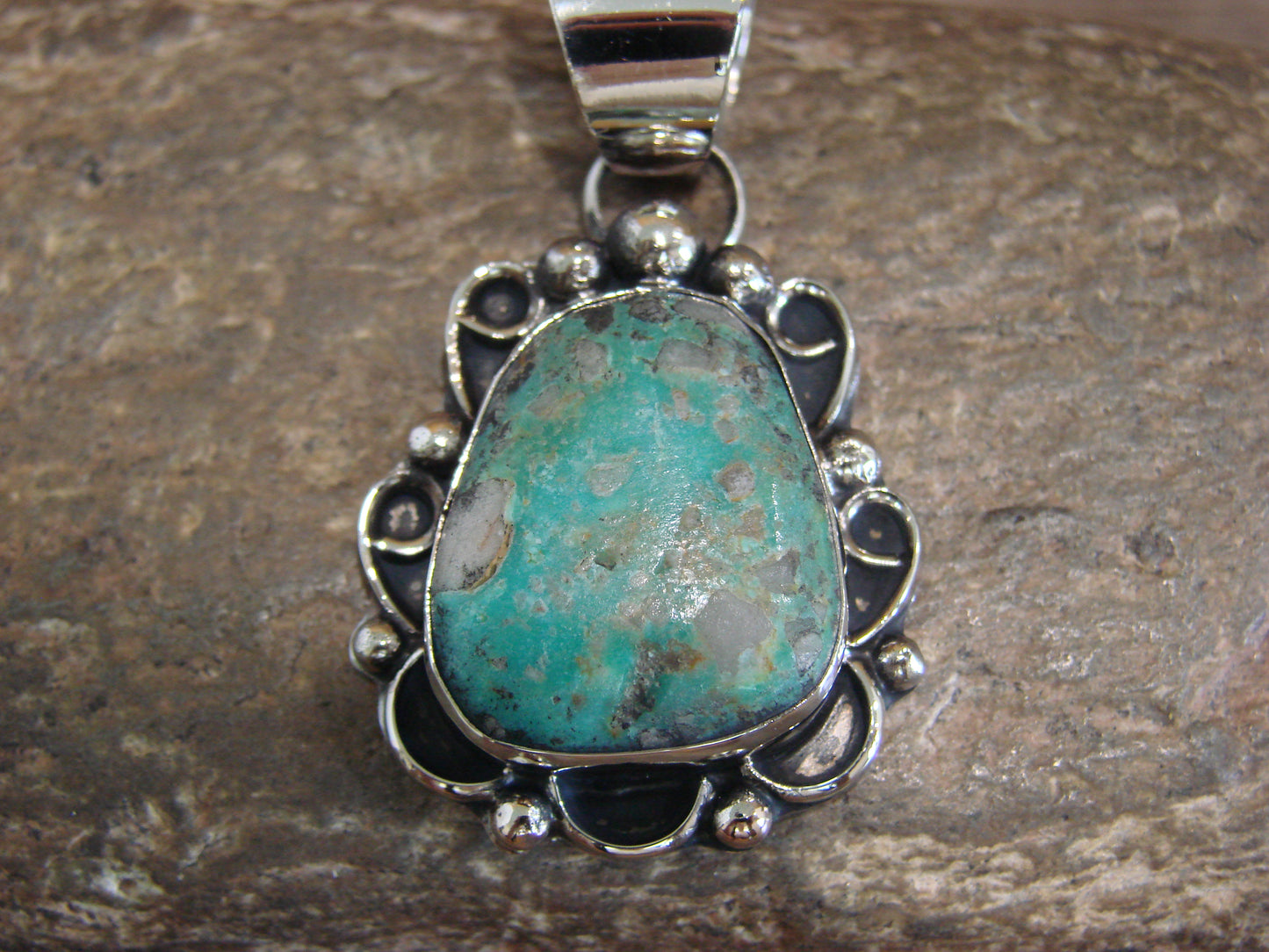 Native American Nickel Silver & Turquoise Pendant - Cleveland