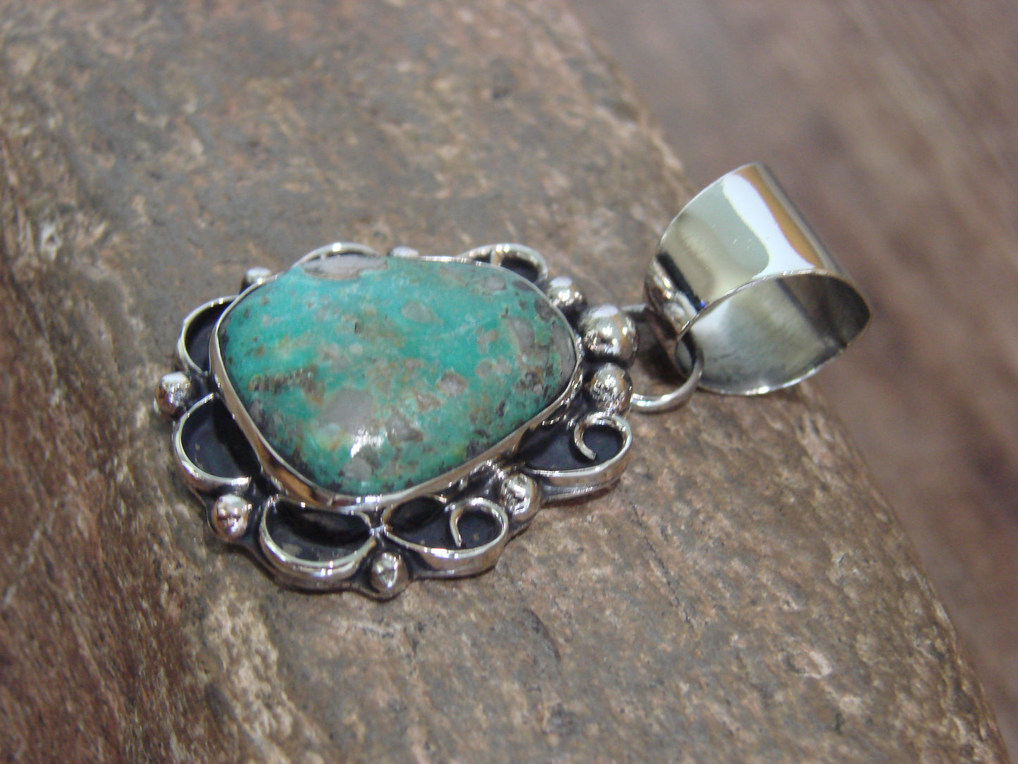 Native American Nickel Silver & Turquoise Pendant - Cleveland