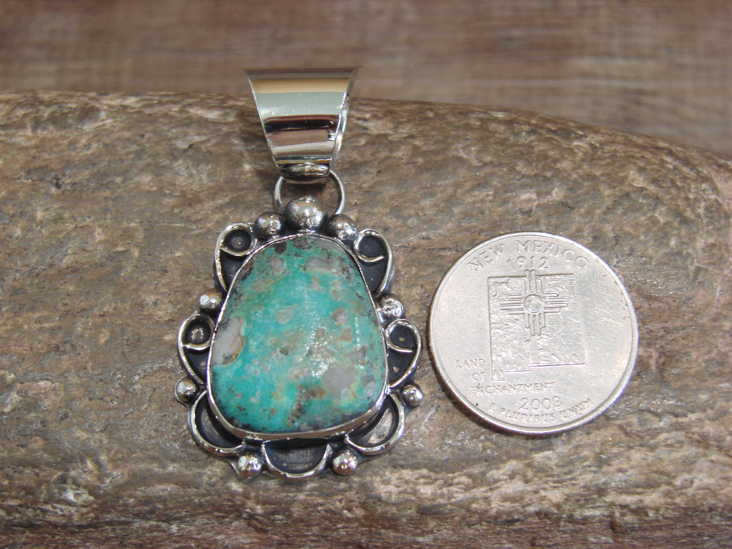 Native American Nickel Silver & Turquoise Pendant - Cleveland