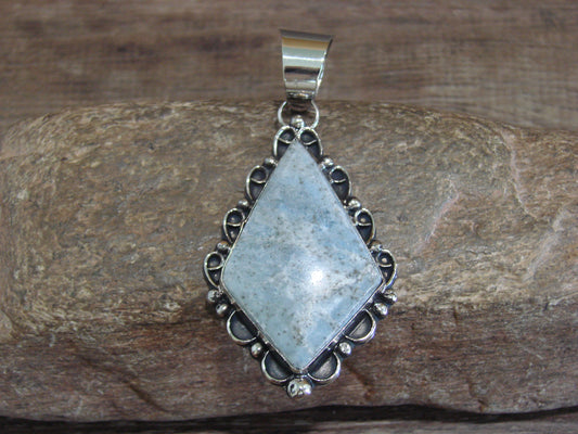 Large Native American Nickel Silver & Blue Howlite Pendant - Cleveland