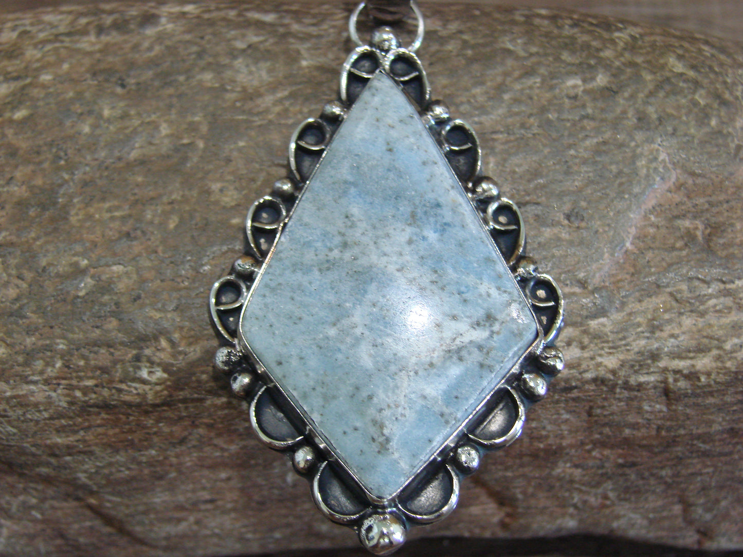 Large Native American Nickel Silver & Blue Howlite Pendant - Cleveland