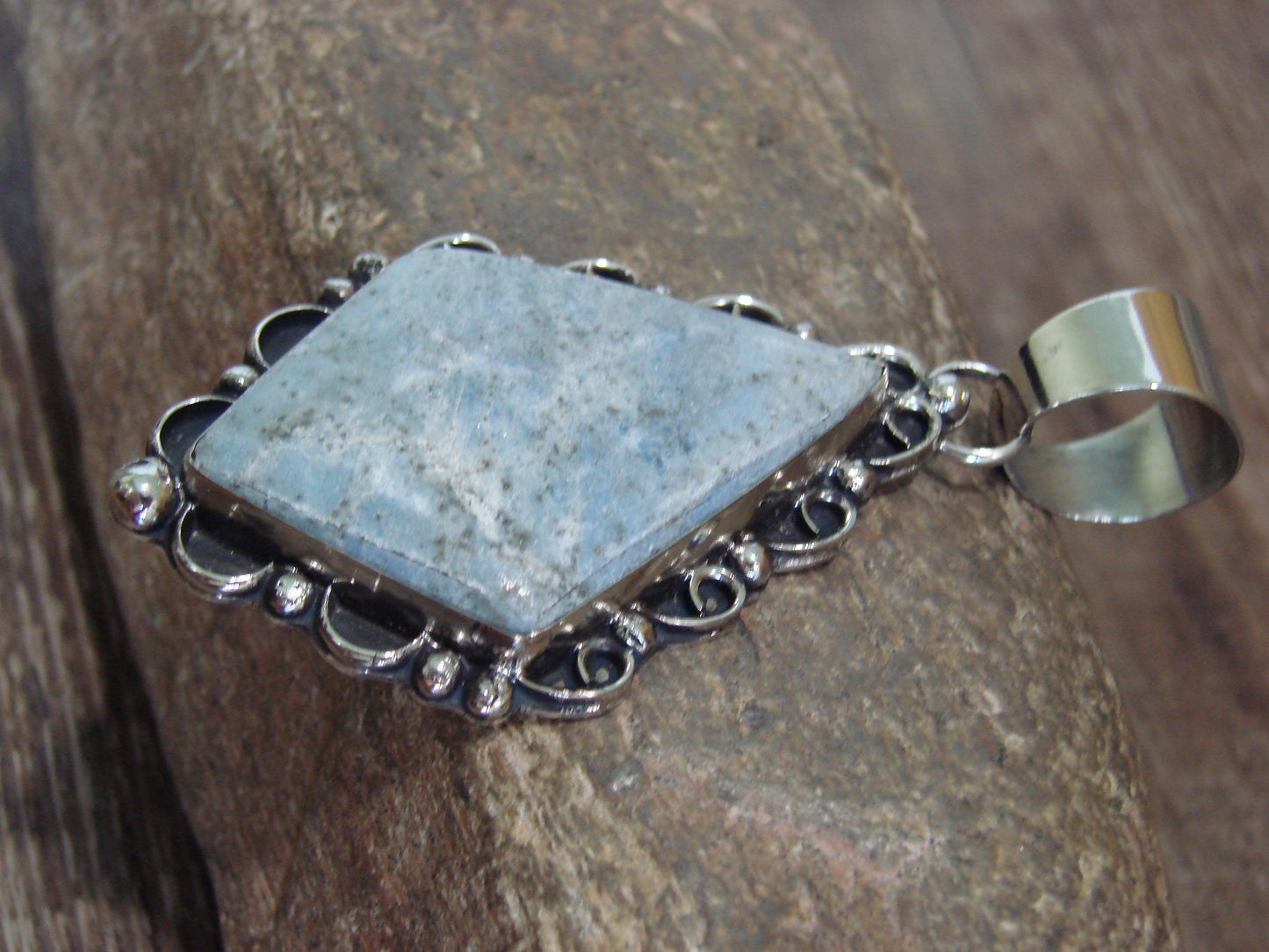 Large Native American Nickel Silver & Blue Howlite Pendant - Cleveland