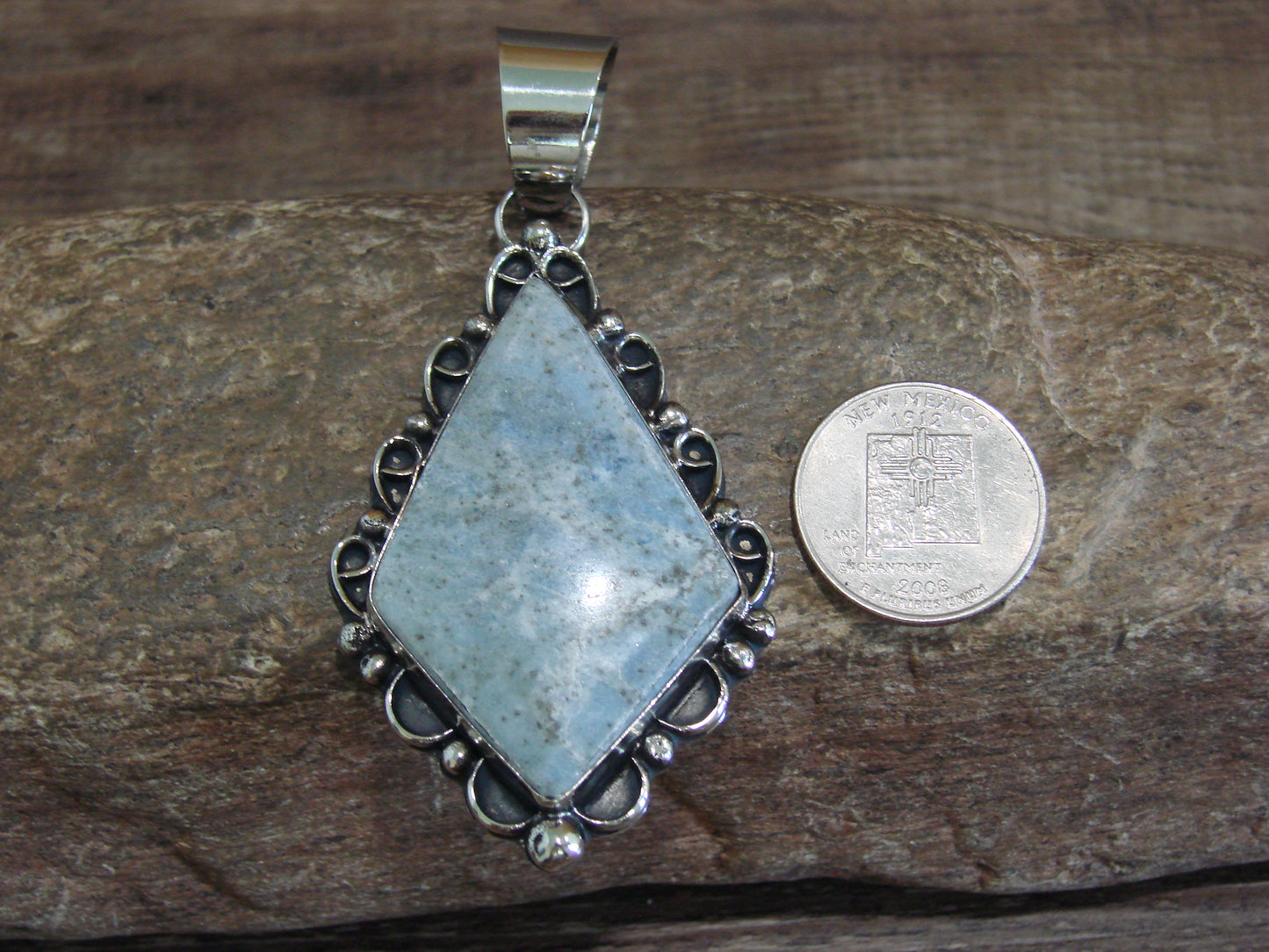Large Native American Nickel Silver & Blue Howlite Pendant - Cleveland