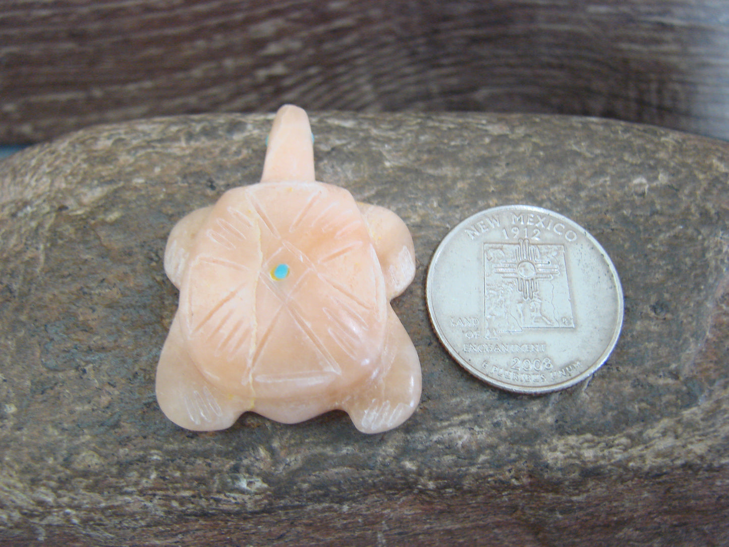 Native American Zuni Indian Hand Carved Alabaster Turtle Fetish - B. Phillips
