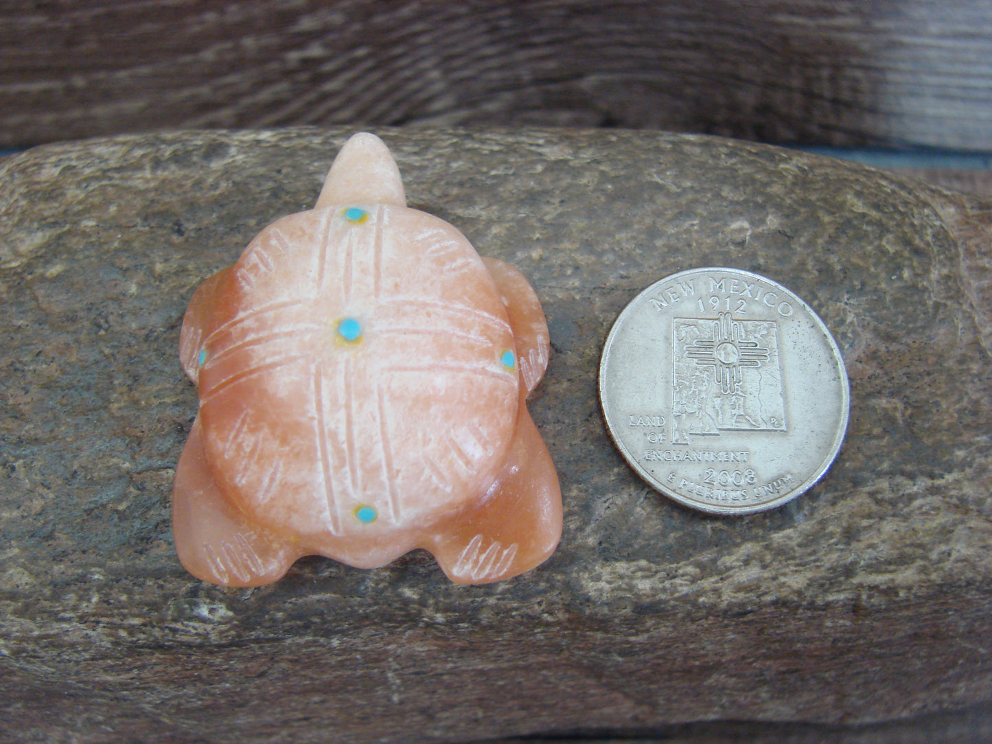 Native American Zuni Indian Hand Carved Alabaster Turtle Fetish - B. Phillips